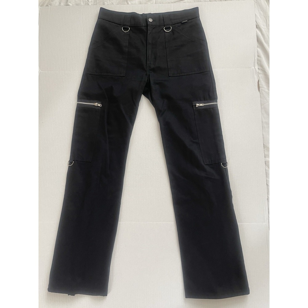 Vintage Serious Clothing Bondage Pants Mens 32 Black Goth Punk Y2K D-Ring Zip - Picture 5 of 11